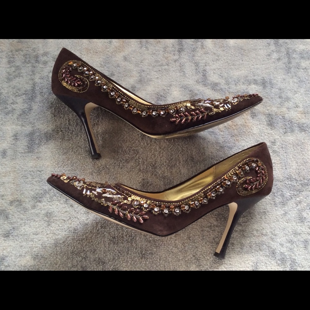 Bakers Brown Embellished Pointed Toe Heels